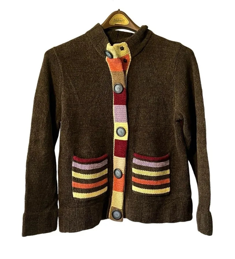 Christopher Banks Crochet Tight Knit Sweater Big Button Cardigan Size Medium - Image 1