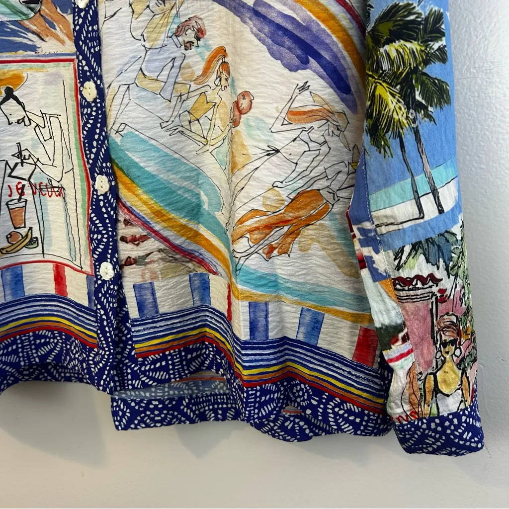 John Mark Oversized Travel Map French Rivera Paradiso Button Down Shirt Size PM - Image 11