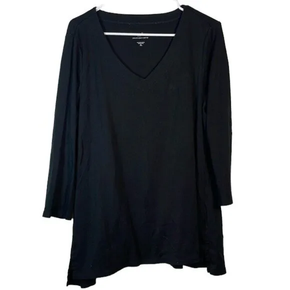 J Jill Black Pima 3/4 Sleeve V - Image 2
