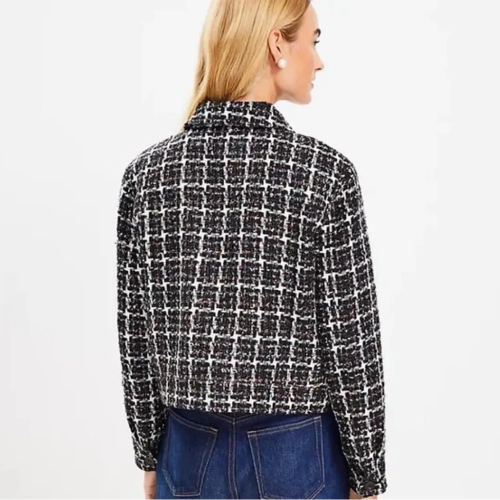 LOFT Black & White Tweed Jacket Blazer w/ Multicolor Metallic Threads – Size S - Image 3