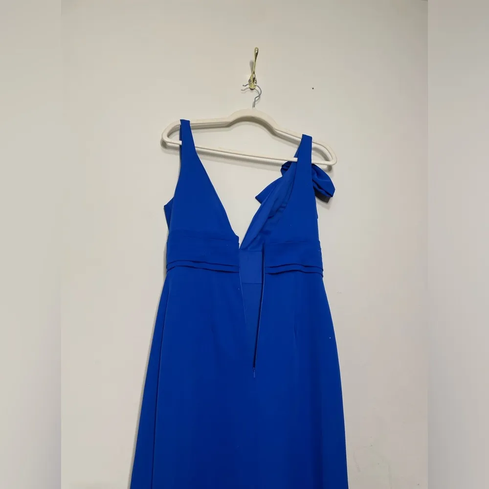 Mac Duggal Dark Blue Sleeveless V Neck Bow DetailMermaid Gown - Image 7