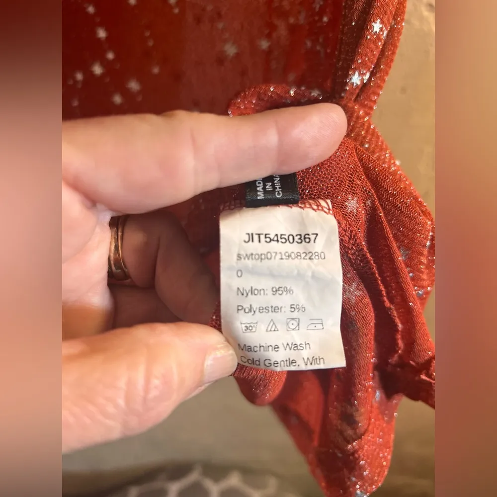 Shein Orange Sheer Top Pullover sheer crew neck lightweight Size L - Image 6