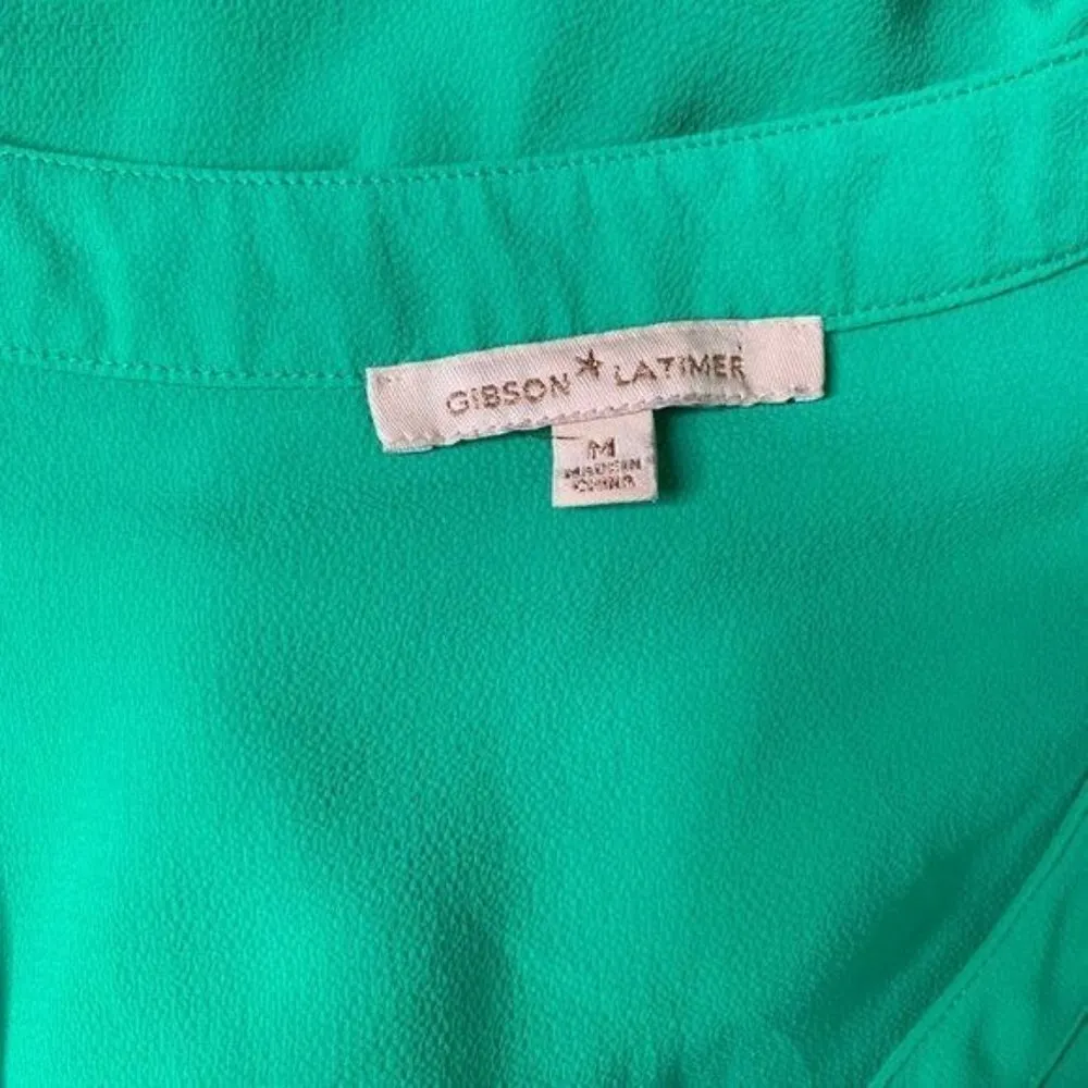 Gibson Latimer Tank Top Sleeveless Blouse M Green Crochet Knit Trim Round Neck - Image 5