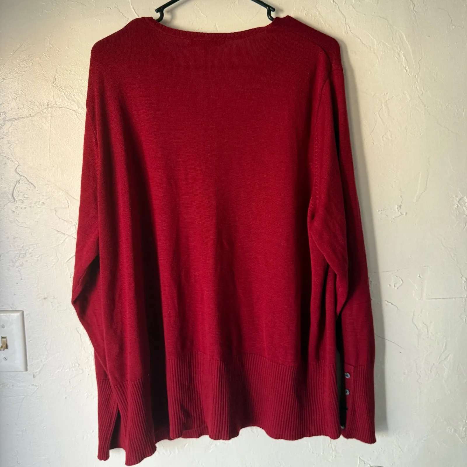 Merona  Red Cardigan Button Front Long Sleeve Ribbed Hem V Neck Women's 3X - Image 8