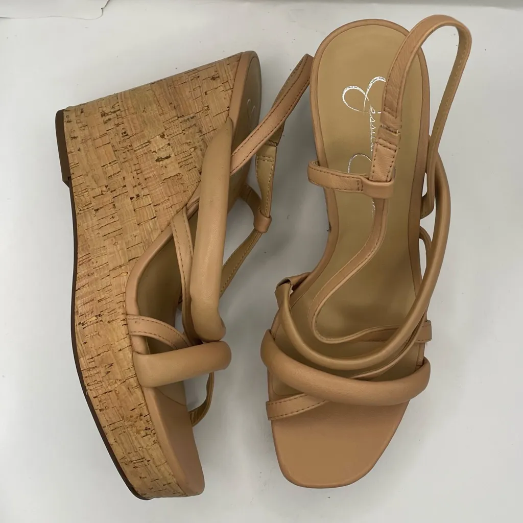 Jessica Simpson Simina leather cork wedge strappy sandals women’s Size 10M - Image 4
