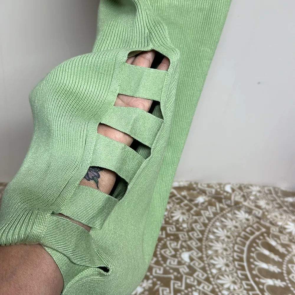 Jolie & Joy Dress Small Green One Arm Bodycon Ribbed Open Side Maxi Stretch. Size XL - Image 2