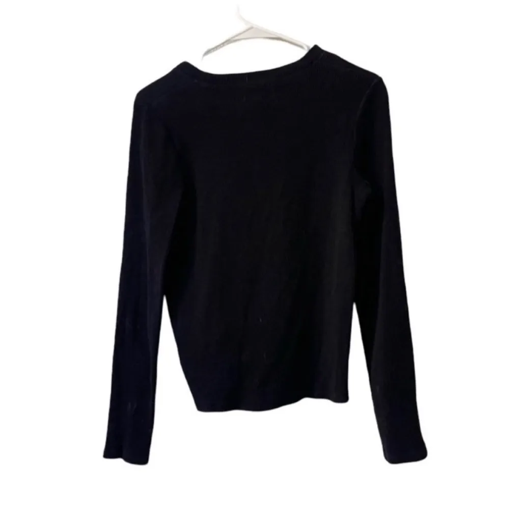 Madewell Texture & Thread Ribbed Jacquard Knot-Front Top Black Small - Image 2