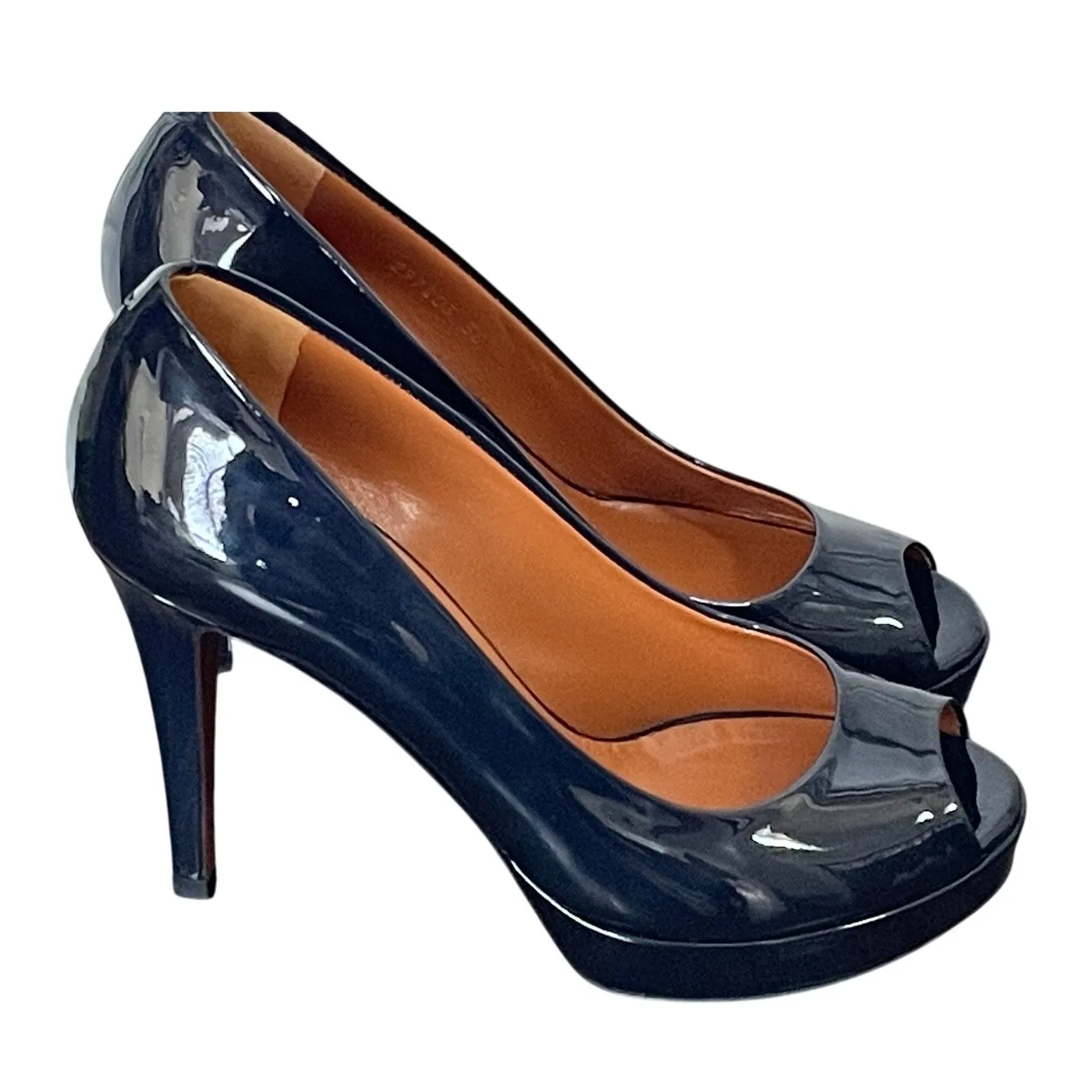 GUCCI Navy Patent Leather Peep-Toe Platform Heels Size 36 Made in Italy - Image 3
