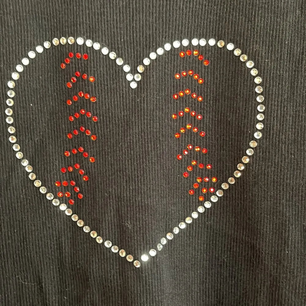 American apparel Black ribbed stretchy  Tank Top with Heart Baseball Design - Image 2