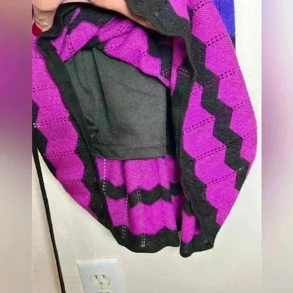 Danny and Nicole Chevron Print Purple Gray Black Belted Knit Dress Size Large - Image 11