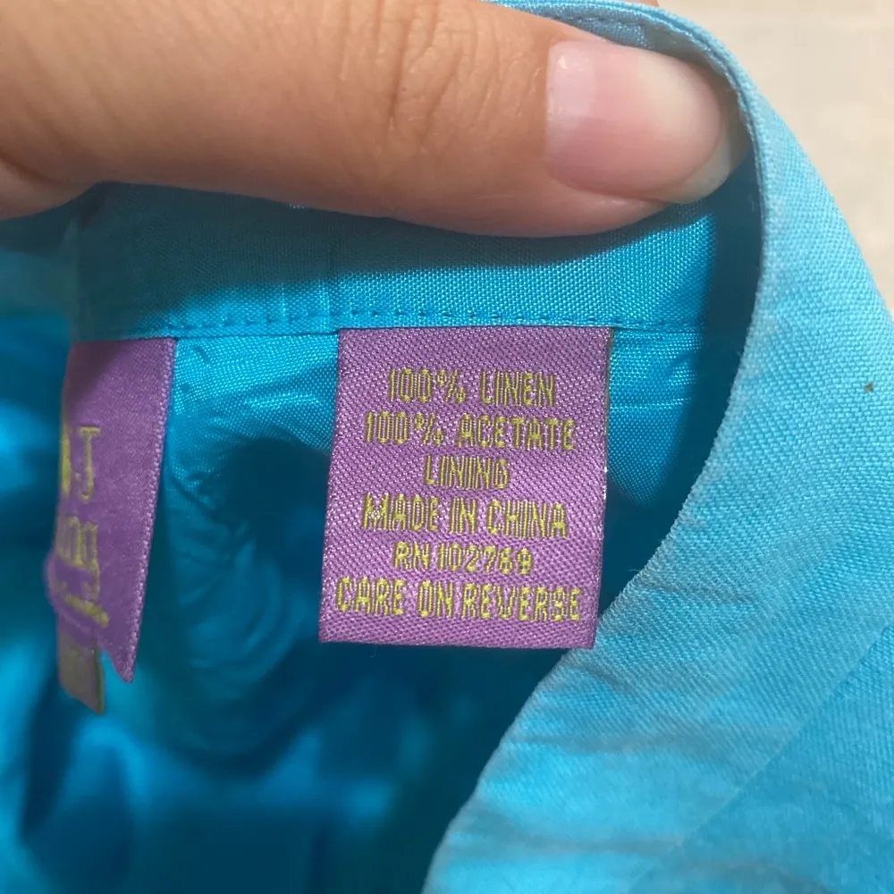 CJ Laing 10 blue 100% linen short dragonflies bees ladybugs summer Embroidery - Image 7