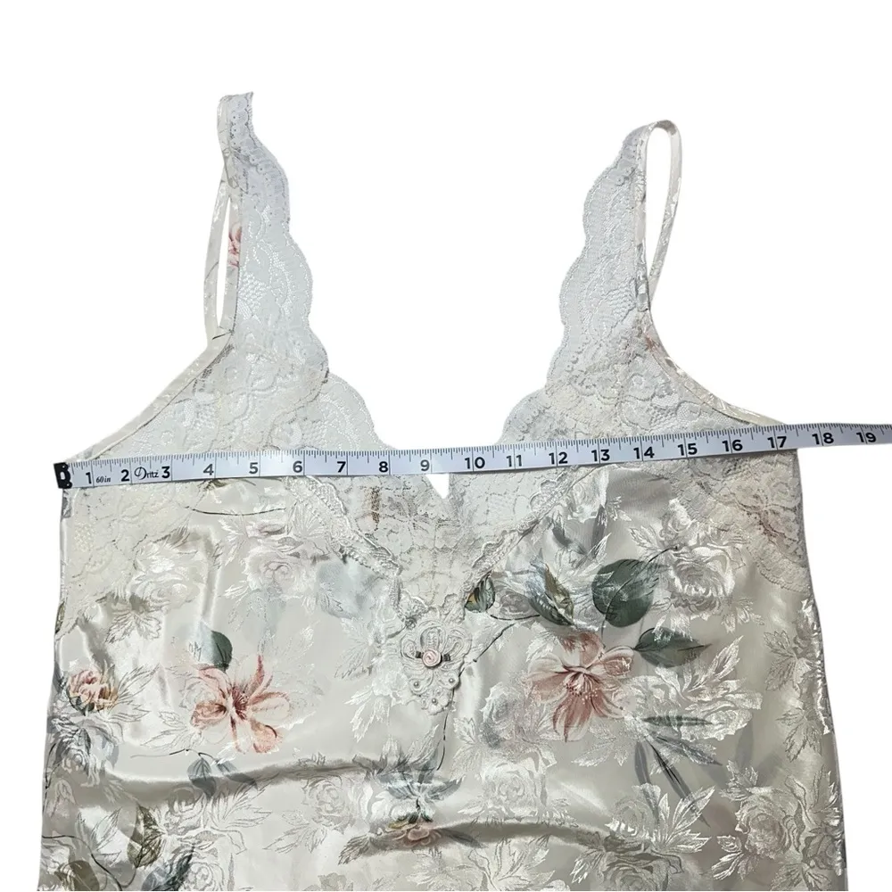 Vintage 90s California Dynasty White Silky Floral Nightgown Robe Pjs Set Medium - Image 3