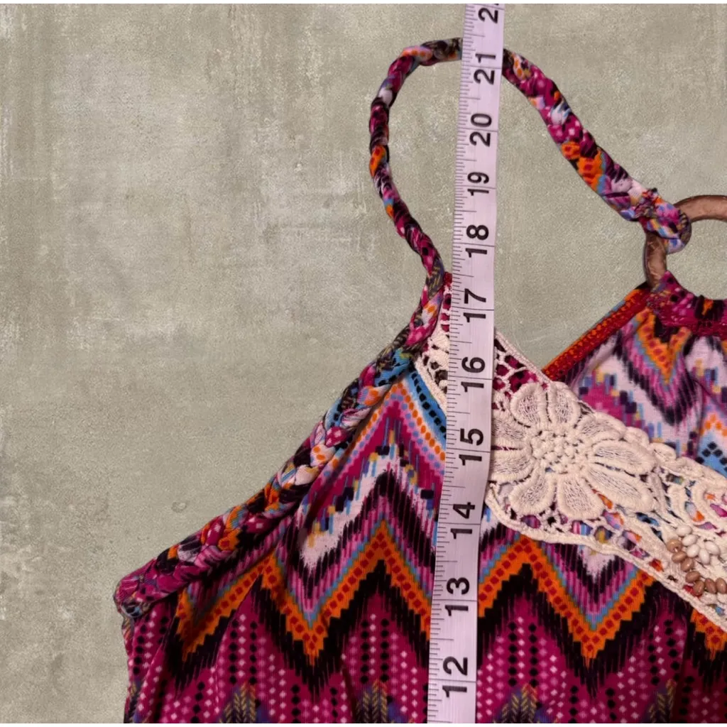 No Boundaries Zigzag Beaded Halter Tank Boho Y2K Festival Top Juniors M - Image 6