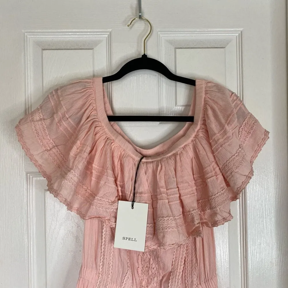 NWT Spell Cassie Lace Gown in Petal Size XS Bohemian Romantic Shabby Chic Pink - Image 6