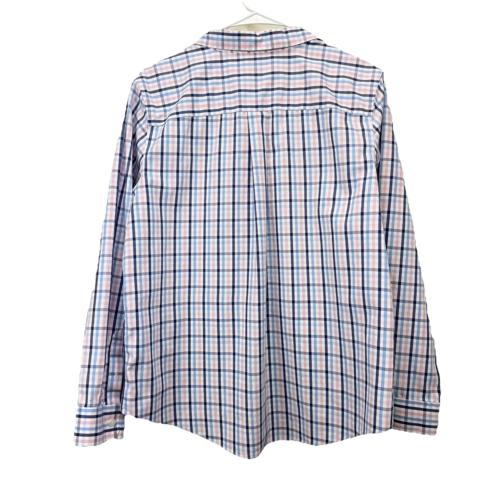 LL Bean Pink Blue Plaid Wrinkle Free Pinpoint Oxford Button Shirt LARGE PETITE Size undefined - Image 6