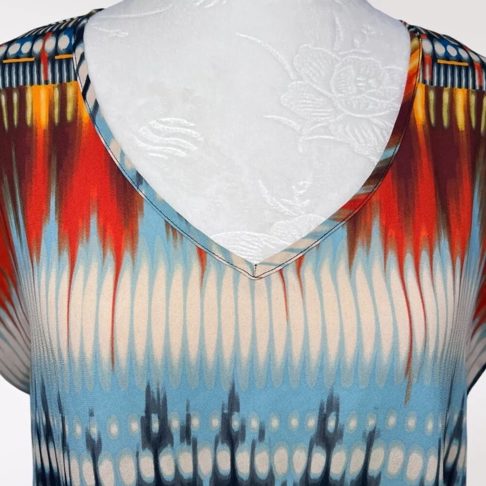 One World  Multicolor Boho V Neck Blouse Size Small - Image 2