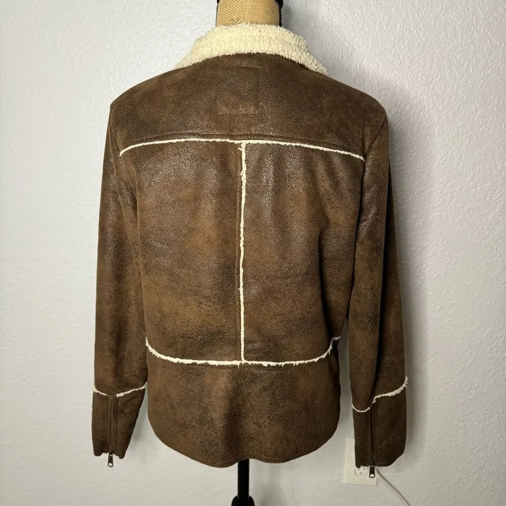 prAna Esme Brown Faux Suede Full Zip Sherpa Jacket Size M Pockets Gorp Boho - Image 10