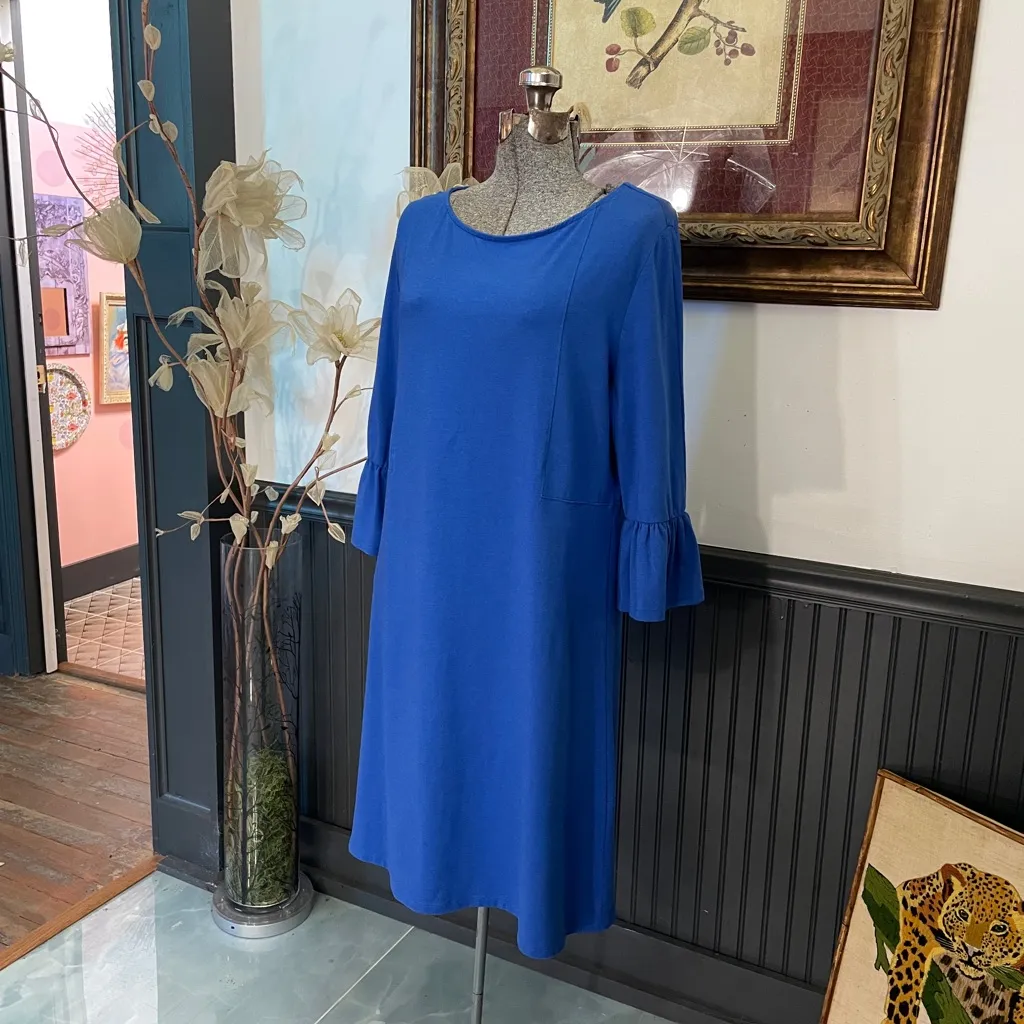 Duffield Lane Women’s Signature Cobalt Blue Ruffle Sleeve Shift Dress - Image 2