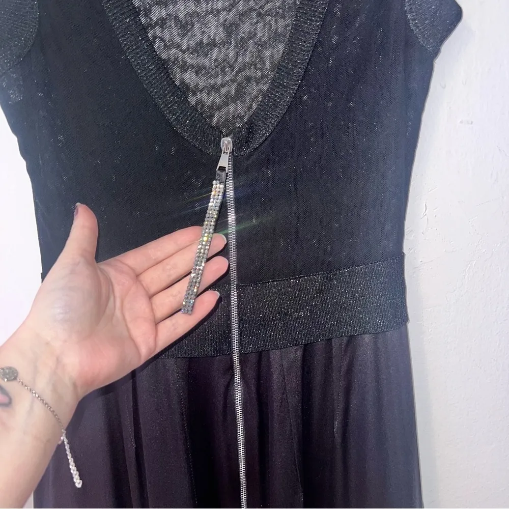 Dolce & Gabbana Black Silk Sparkly Sheer Satin Skirt Mini Dress - Image 13