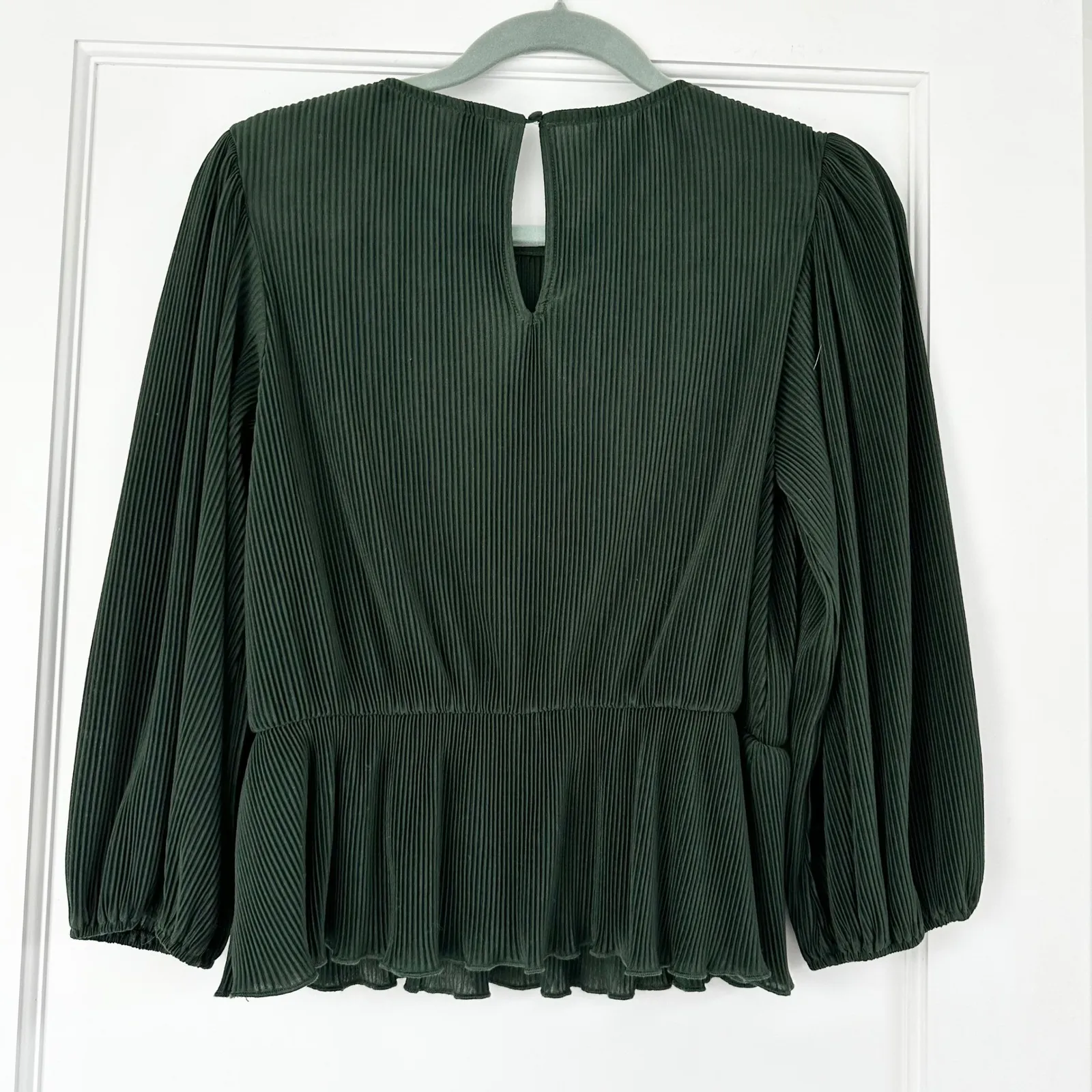 & Other Stories Peplum Top Pleated Balloon Sleeve Blouse Green Size S‎ - Image 6