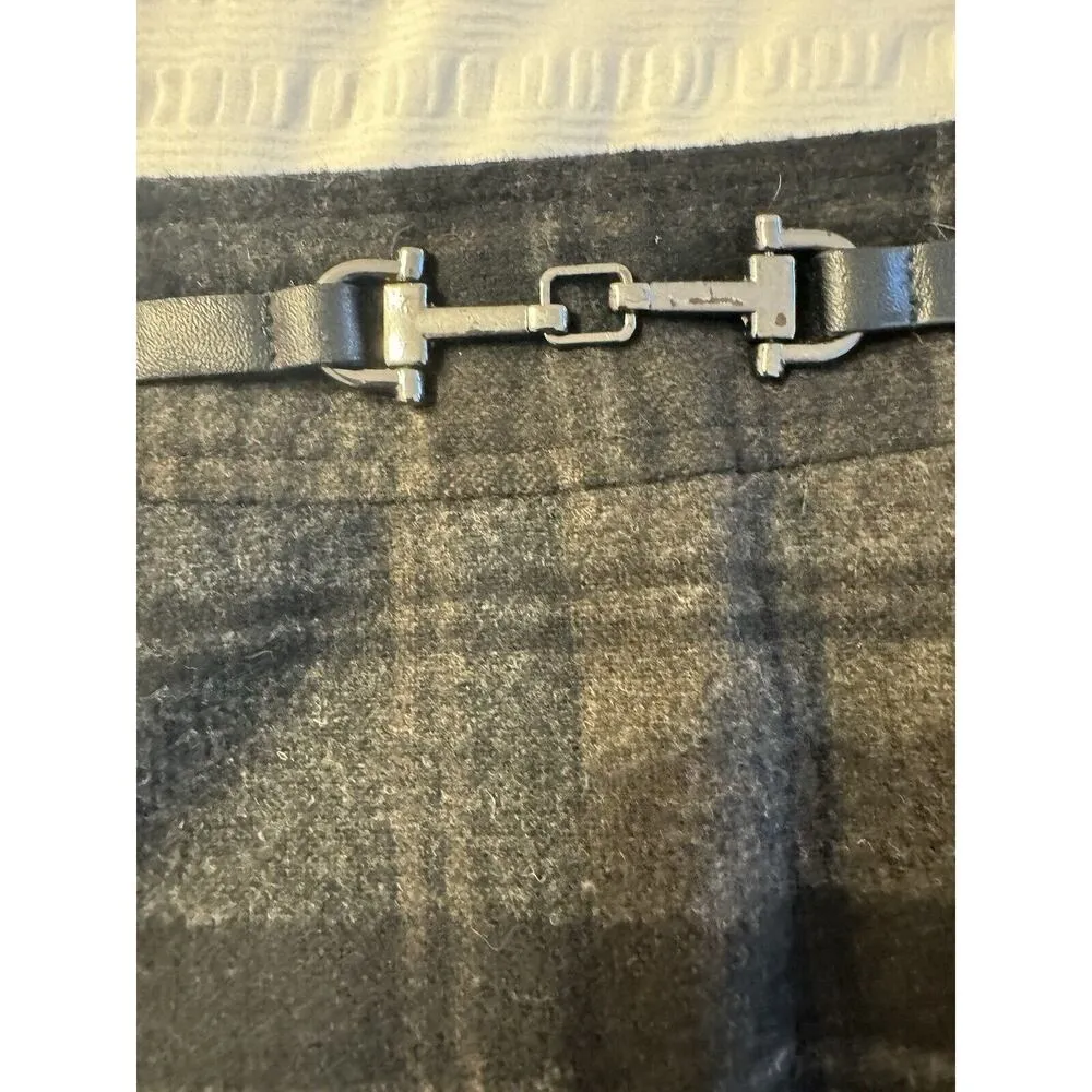 Amanda + Chelsea Pencil Skirt Wool Blend Gray Belted Checkered Dark Academia - Image 2