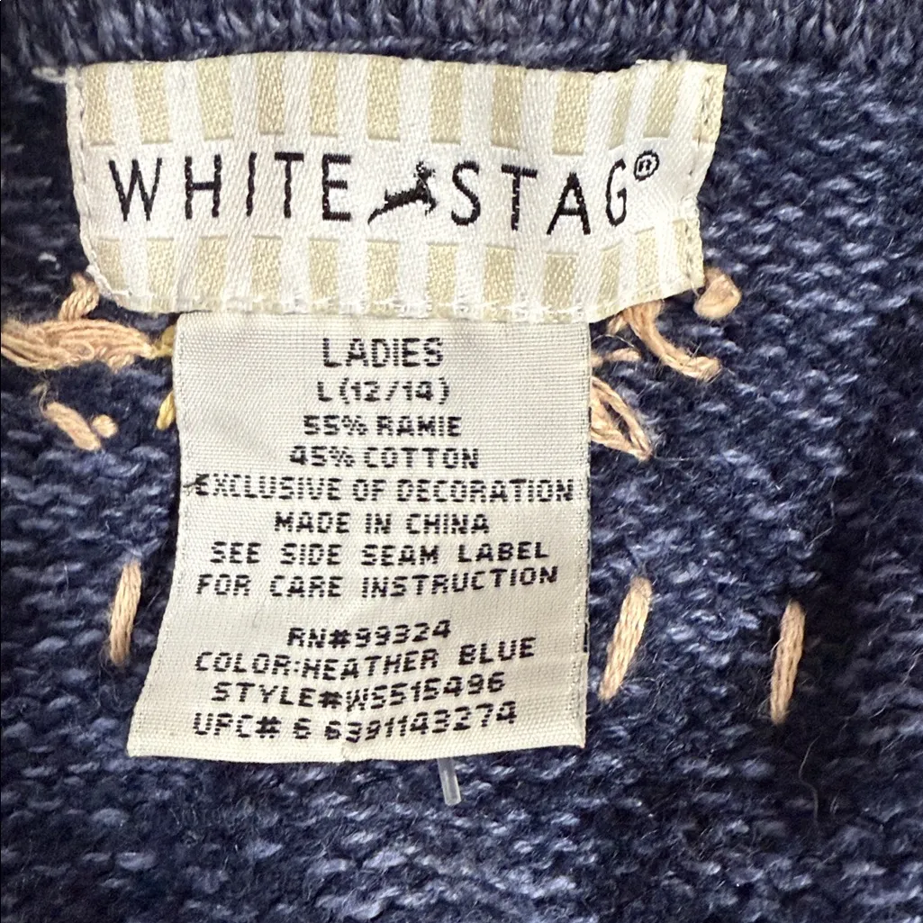 White Stag Zip Front Sweater Vest Scarecrow Embroidered Pumpkins Fall size large - Image 8