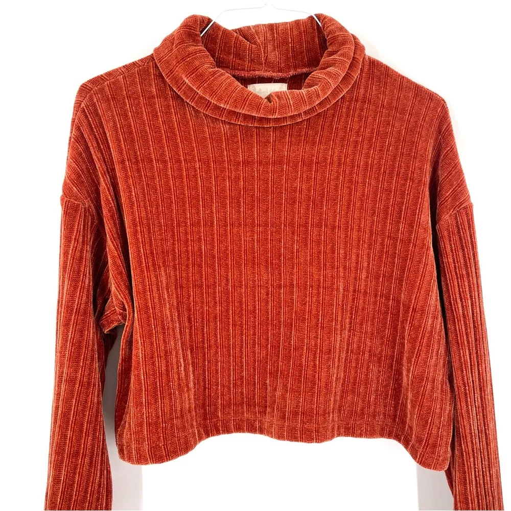 Altar'd State Cropped Chunky Crop Turtle Neck Burnt Orange Fall Sweater - Image 3