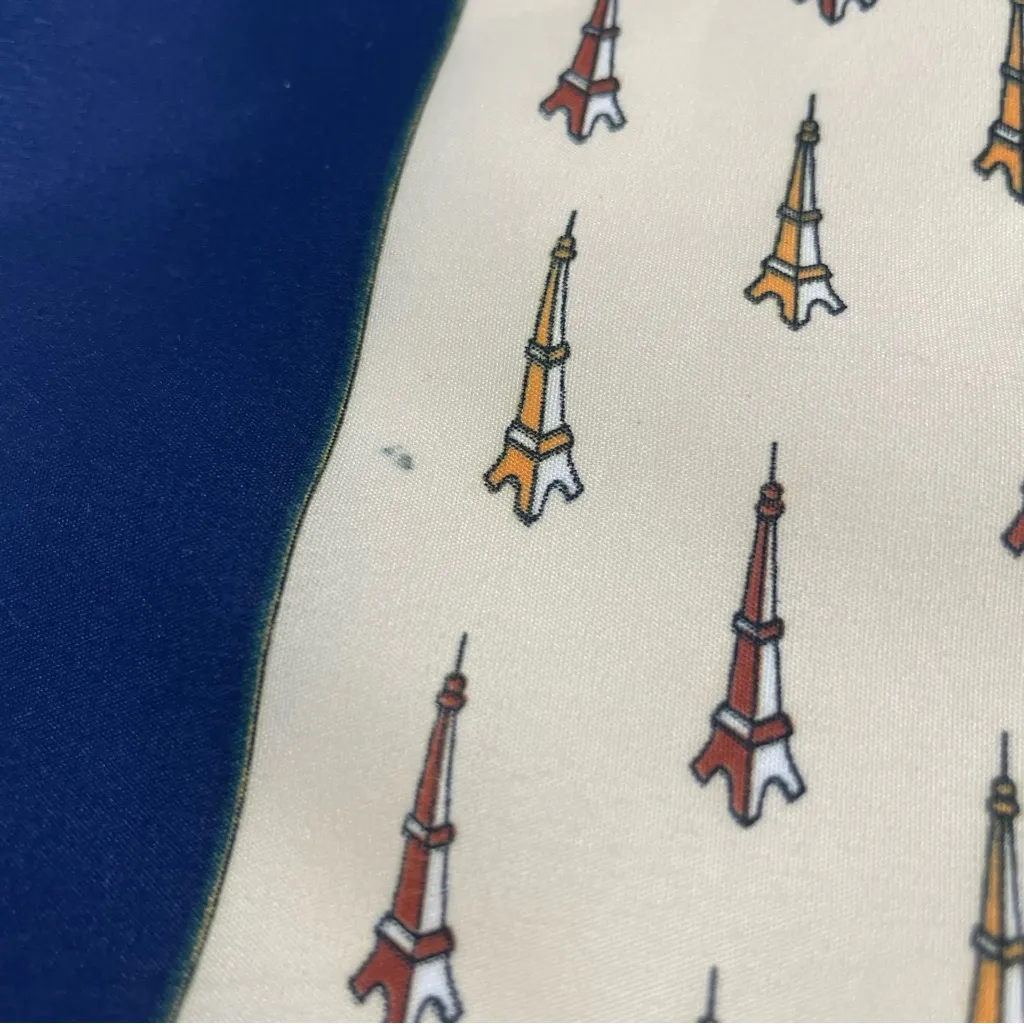 Patricia Scarf Paris Eiffel Tower Print Pattern Cream Navy Blue Playful Women - Image 6