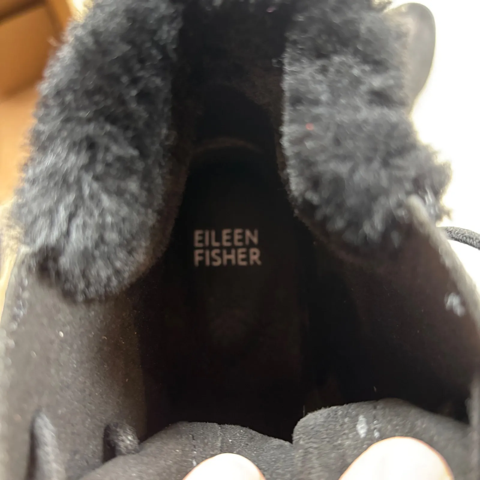 Eileen Fisher Black Lace Up Fur Lined Wedge Ankle Boots Women's Size 5.5 - Image 8