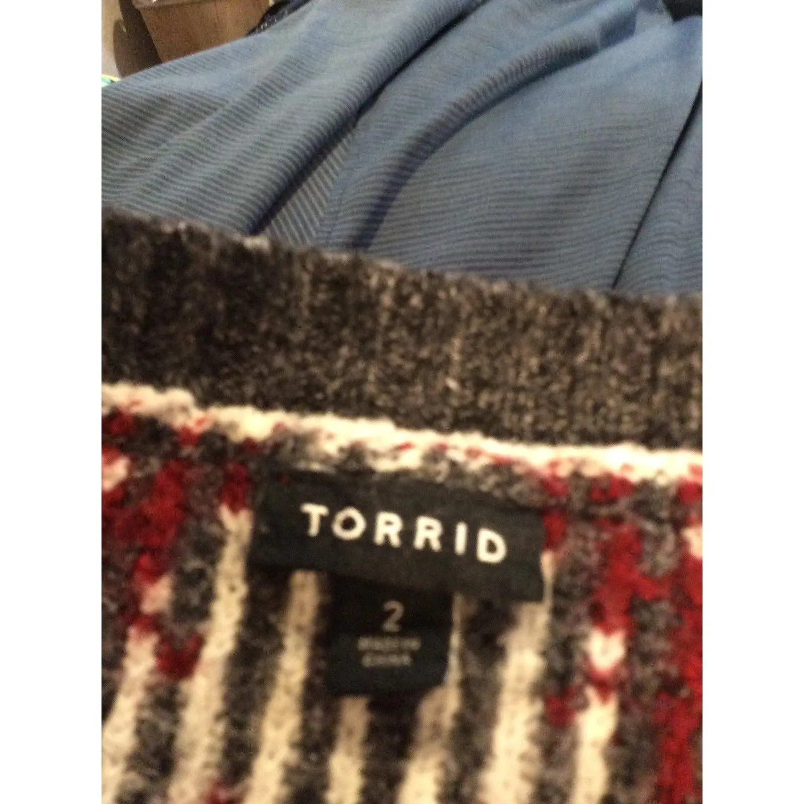 Torrid Plus Size 2X Thick Warm Vegan gray Red Argyle Crew Neck Sweater - Image 6