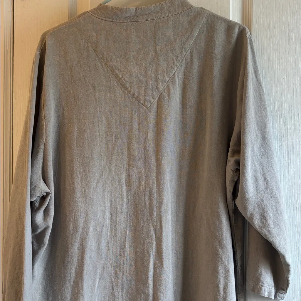 AMANDA GREY BRAND LIGHT GREY LINEN AND TENCEL JACKET MANDARIN COLLAR SIZE XL Tan - Image 6
