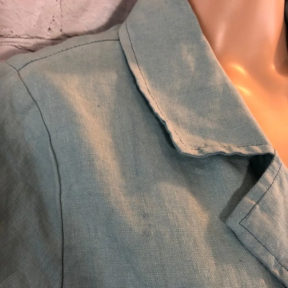 Willow Light Teal Loose Fit Linen Blazer Medium Green - Image 5