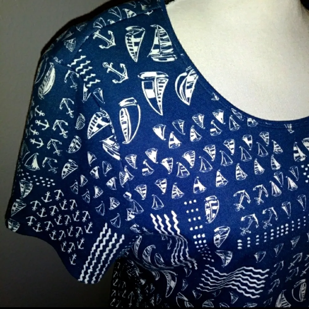 Karen Scott Blue anchor nautical sailboat short sleeve shirt - Image 5