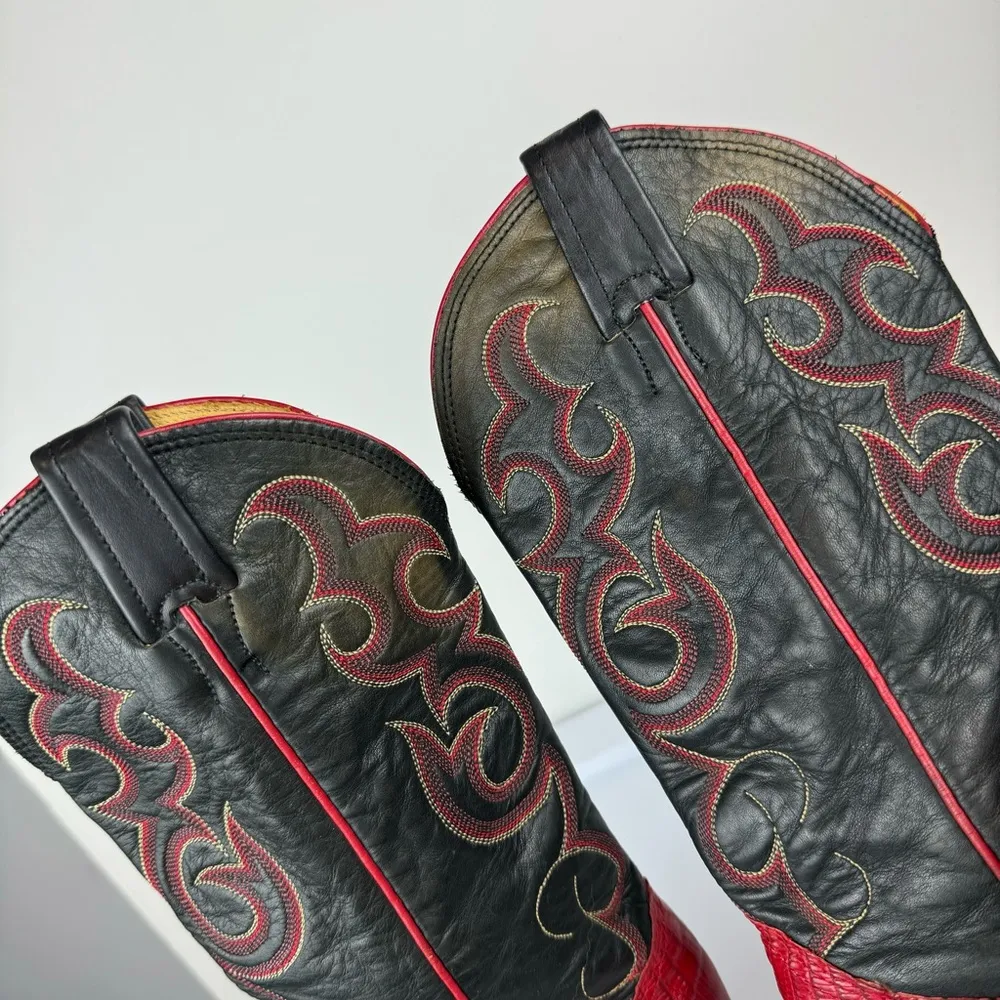 Vtg Nocona Red Black Lizard Leather Westerm Cowgirl Boots Sz 7B - Image 16