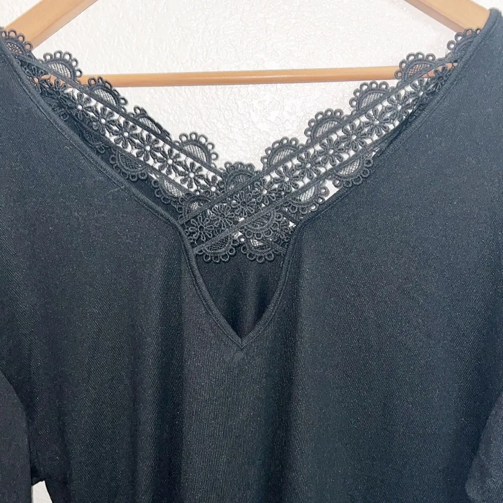 Cupshe Black Off Shoulder Floral Criss Cross Back Long Sleeve Top / Coverup - Image 11