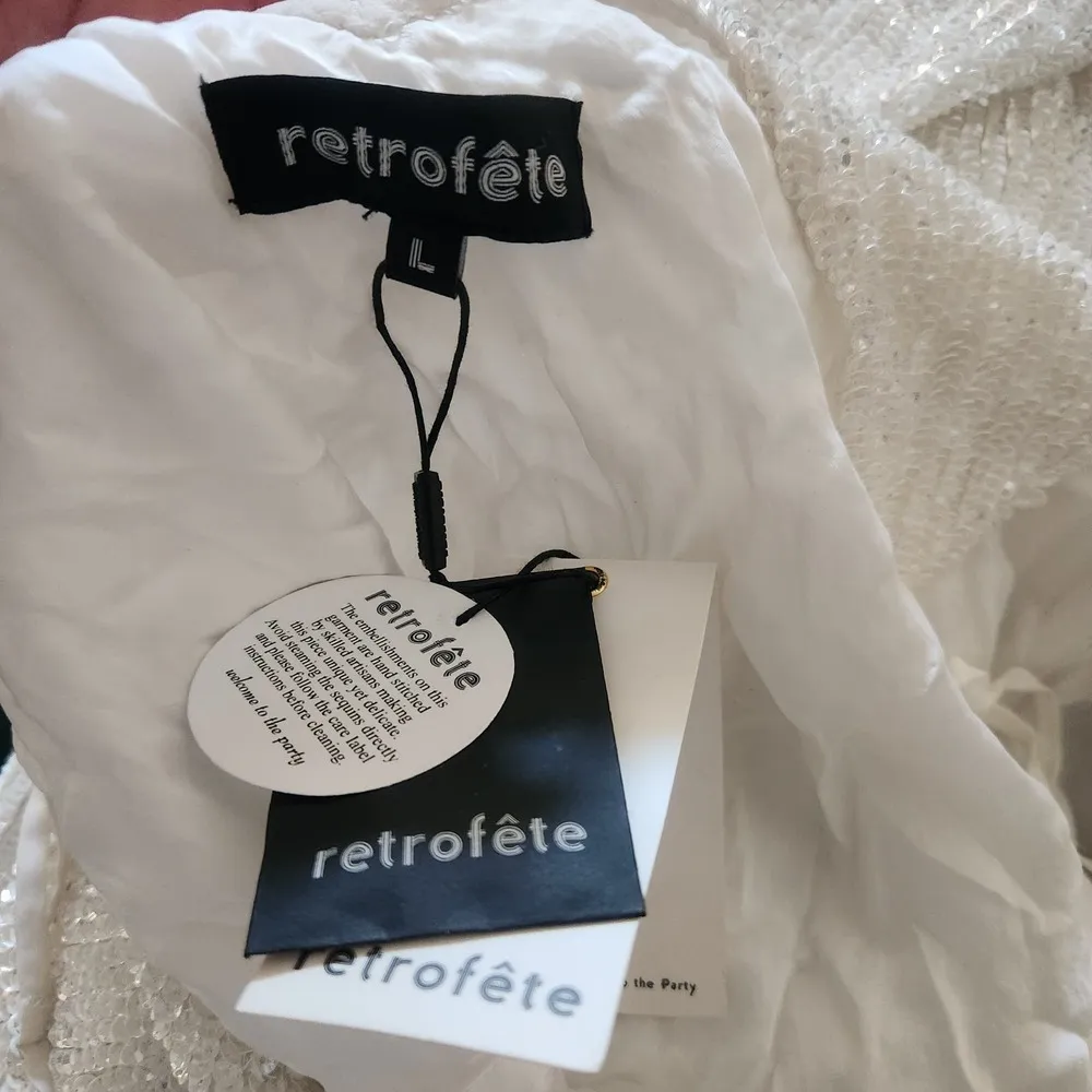 Retrofete Rebecca Sequin Maxi Dress in White Size Large NWT Sleeveless Belt - Image 11