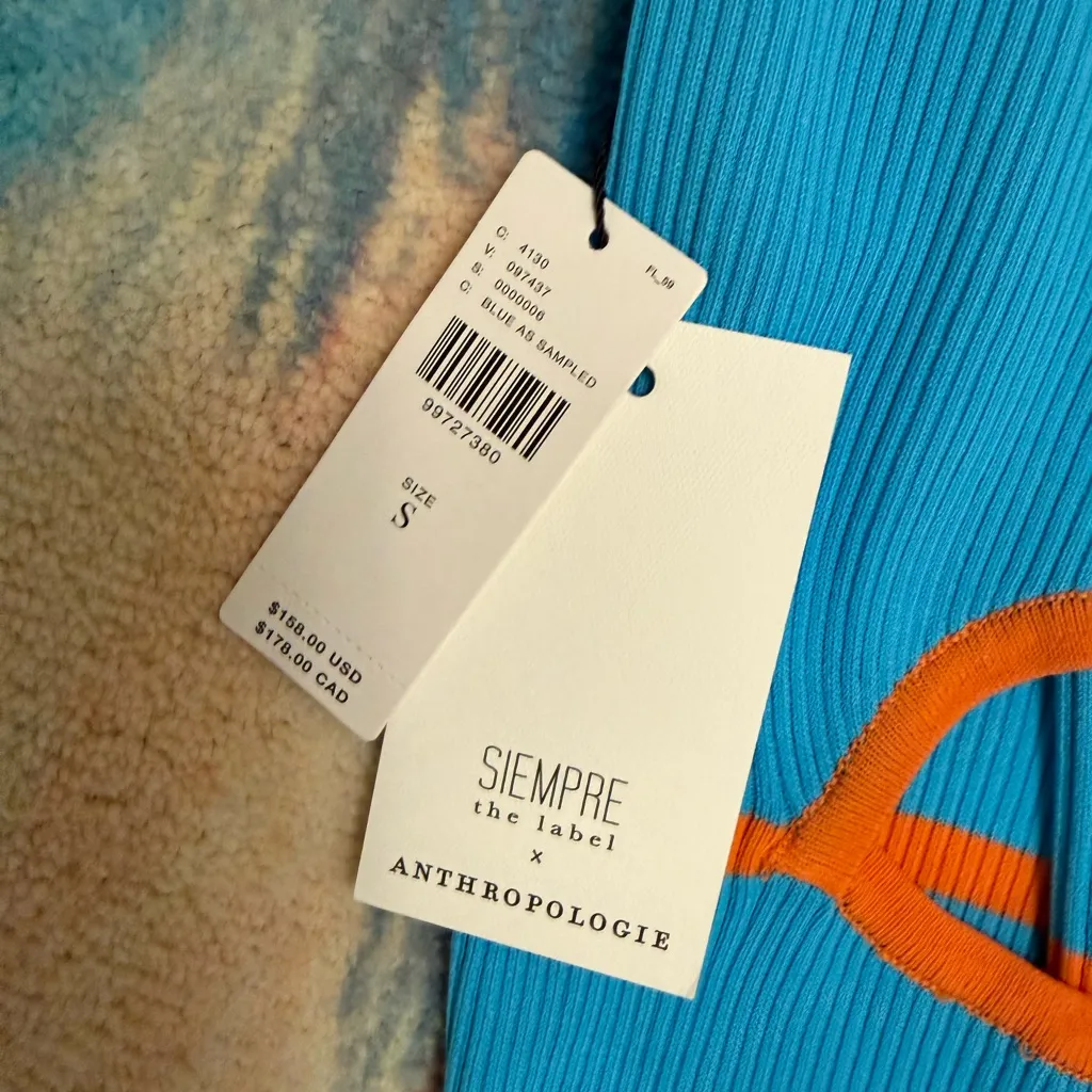 Anthropologie Blue Dress with Orange Detail - Image 3