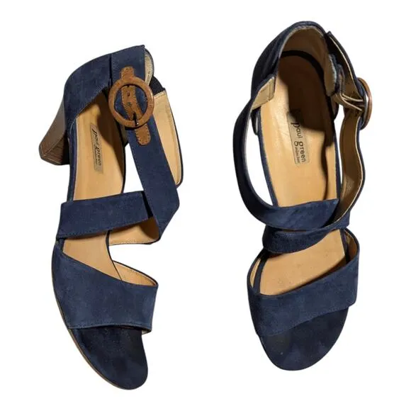 Paul Green Vanessa Navy Blue Suede Strappy Low Heel Sandals Sz UK 8 US 10.5 - Image 2