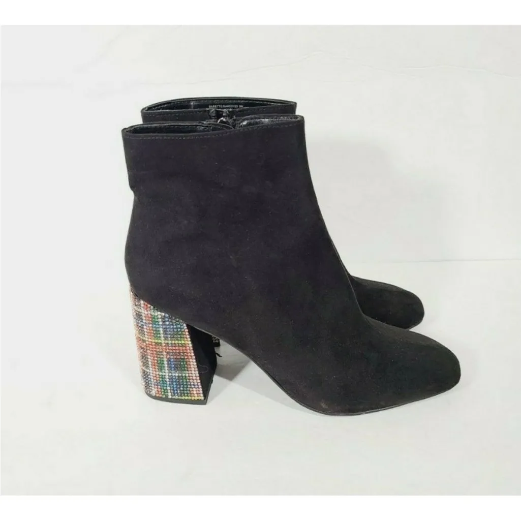 Betsy Johnson Kassie Barette Zip Up Plaid Rhinestone Block Heel Ankle Booties 10 - Image 3