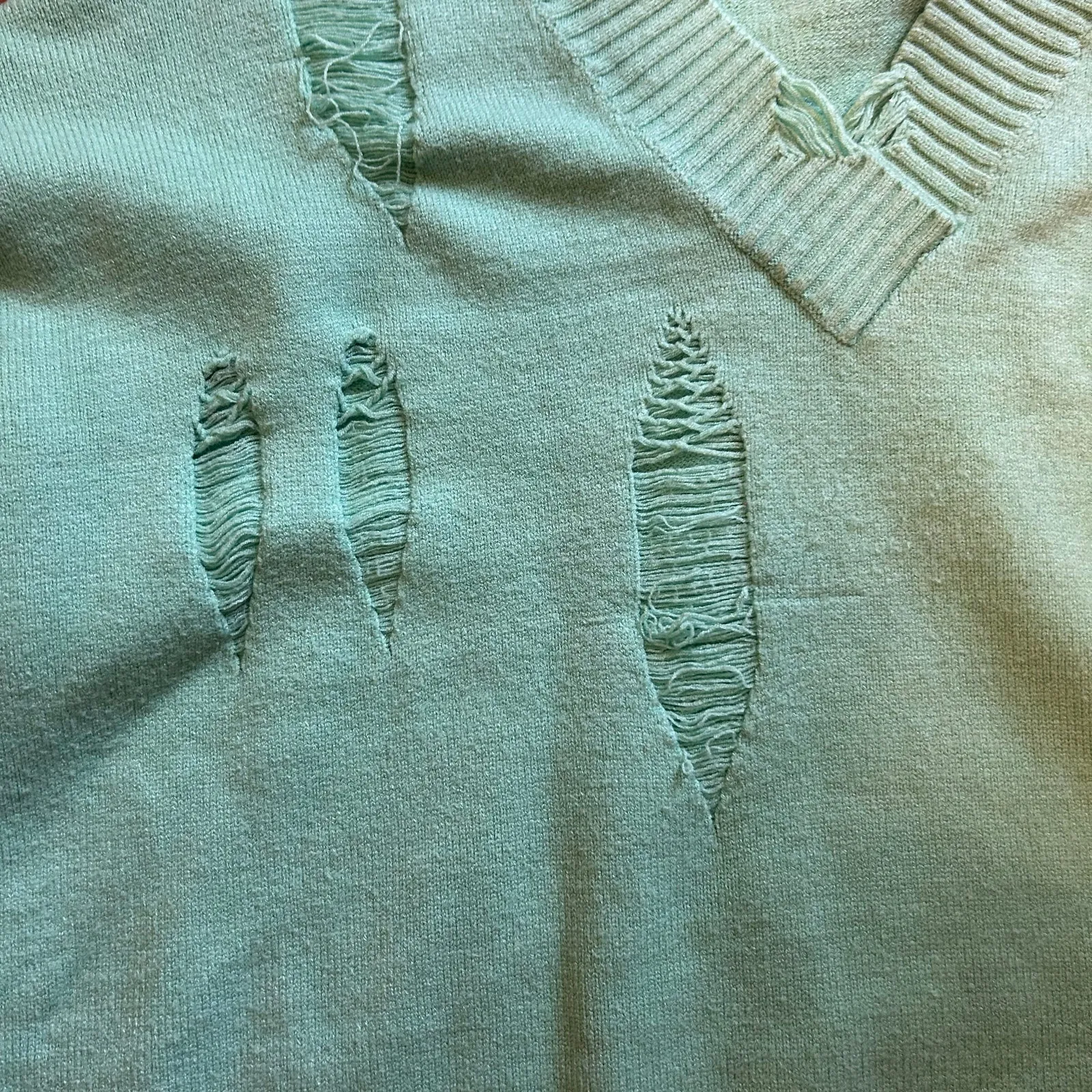 She+Sky Women Pullover Knit Green Distressed Sweater OSFM Boho Lagenlook Office - Image 9