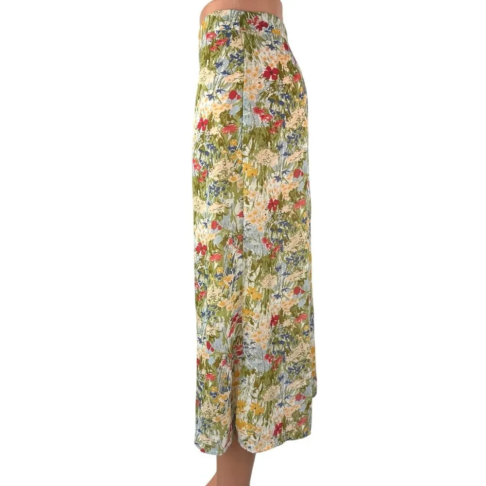 Commense Green Multicolor High Waisted Floral Peasant A Line Midi Skirt Size S - Image 2