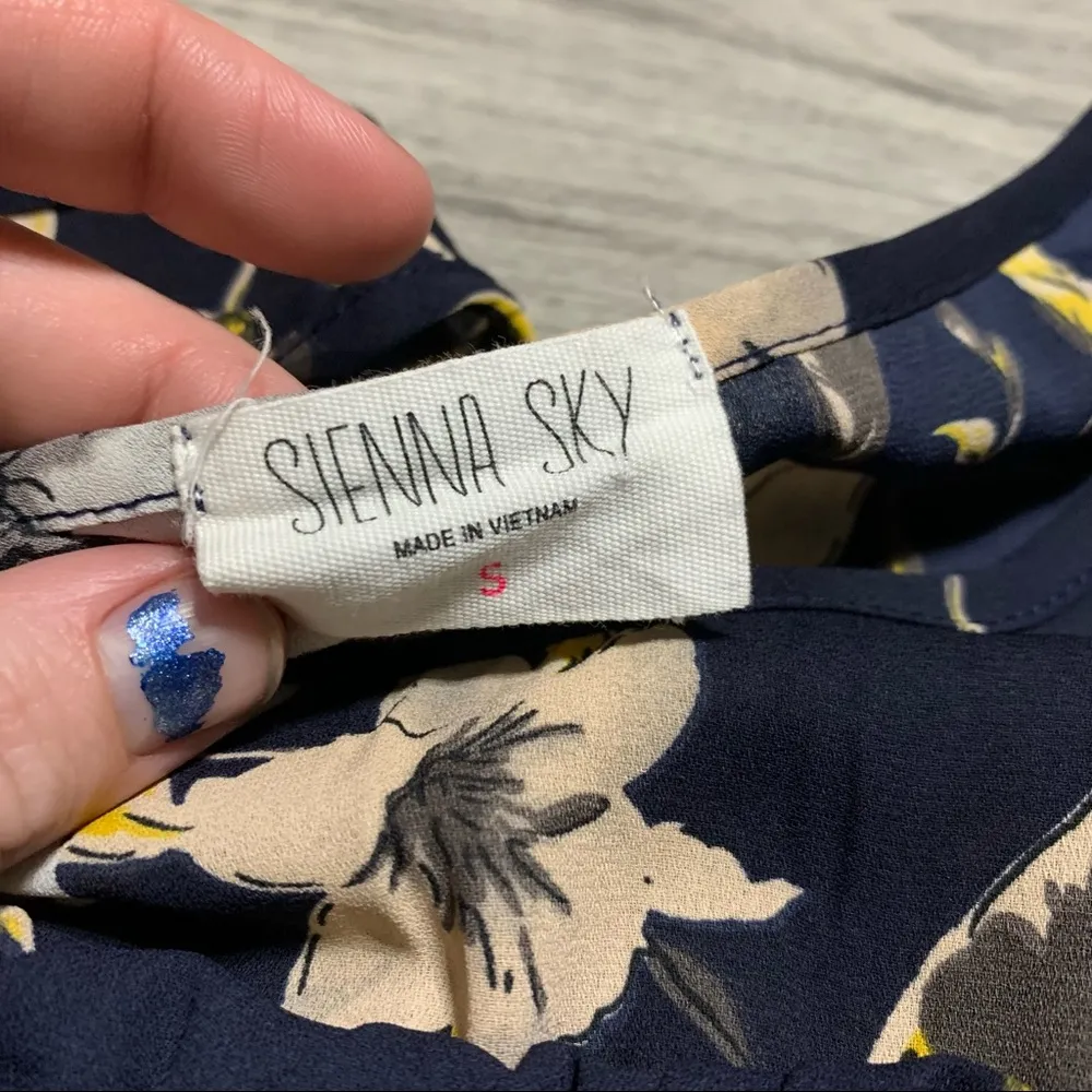 Sienna Sky Navy Blue Yellow White Floral Cold Shoulder Blouse top; small - Image 4