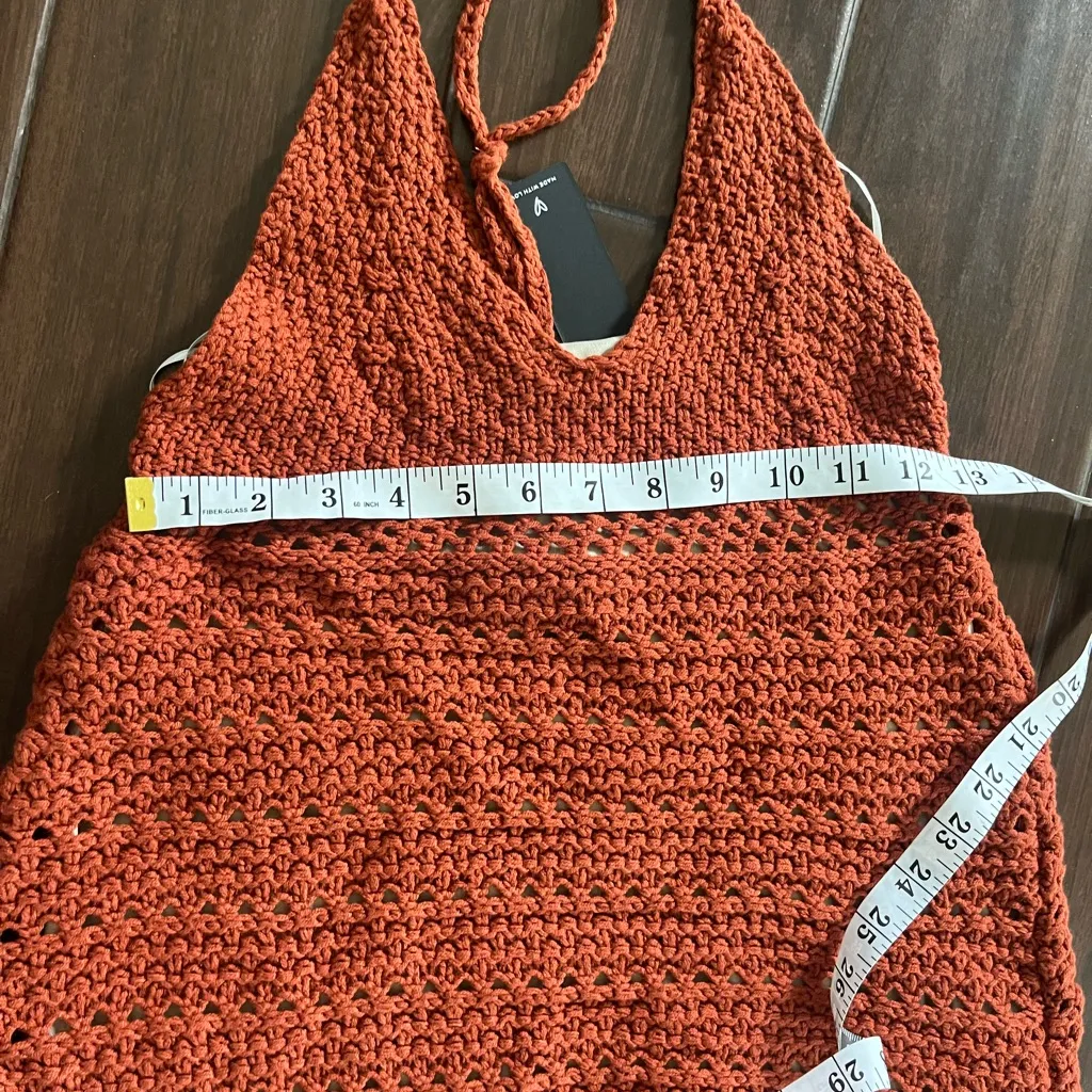 Mojave Muse Rust Orange Crochet Sleeveless‎ Mini Dress lulus - Image 9