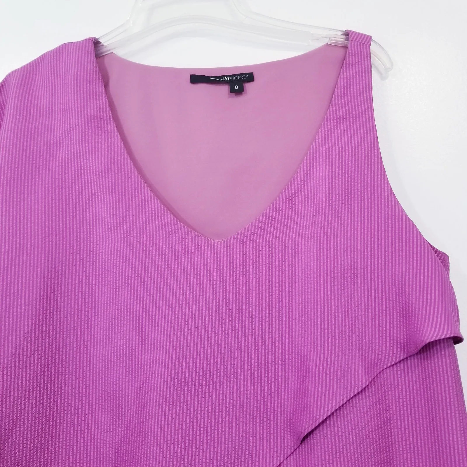 Jay Godfrey Magenta Asymmetrical Sleeves Overlay Shift Dress V-Neckline - Image 2