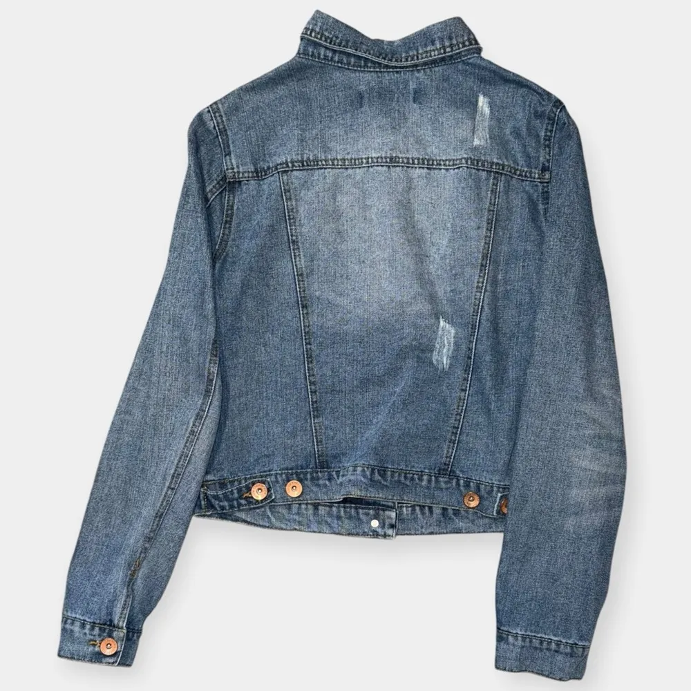 Blue Distressed Denim Jean Jacket size Medium - Image 2