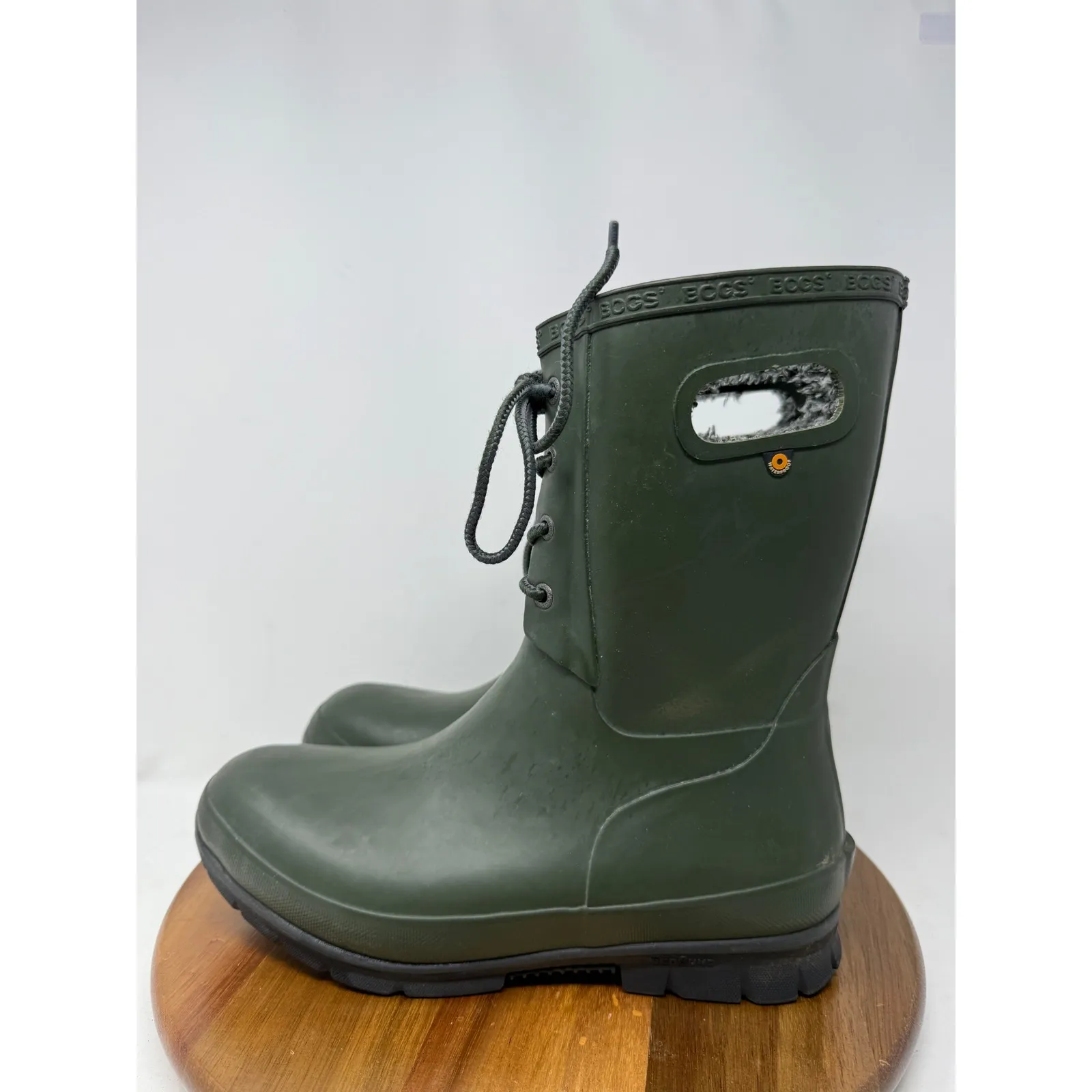 Bogs Women Amanda Plush Waterproof Boots Green Faux Fur Lined Lace Up Size 9 - Image 7