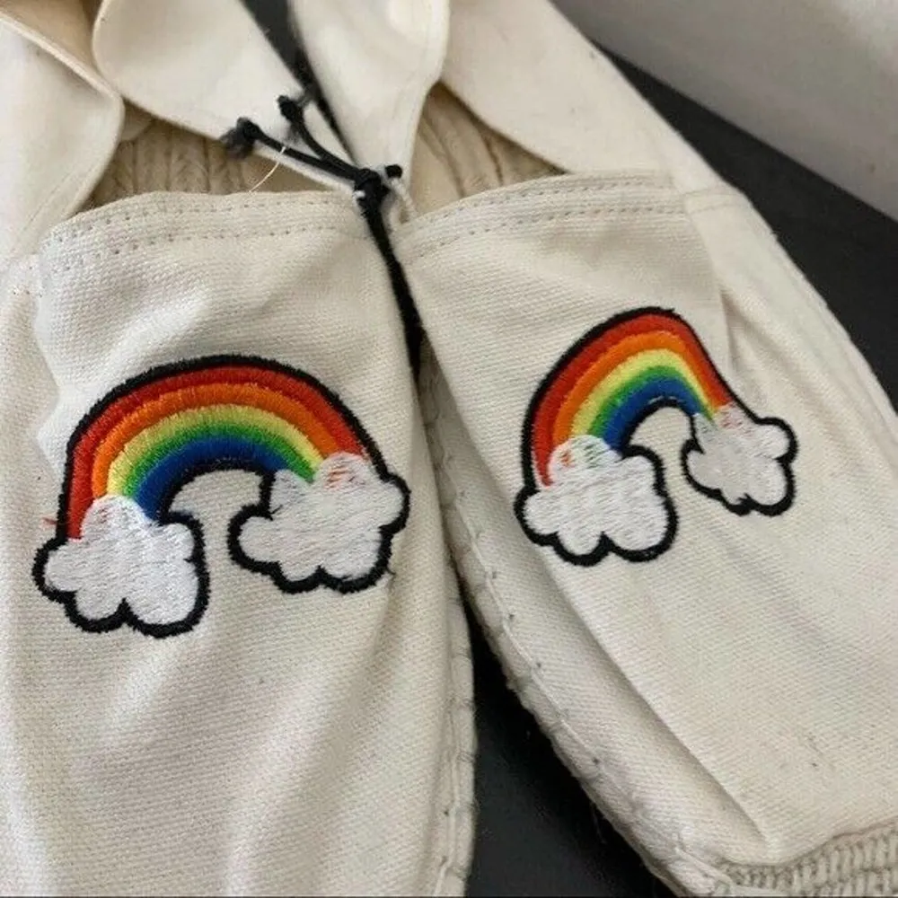 Urban Outfitters Rainbow Canvas Espadrille Flats Womens Size 10 NEW READ - Image 37