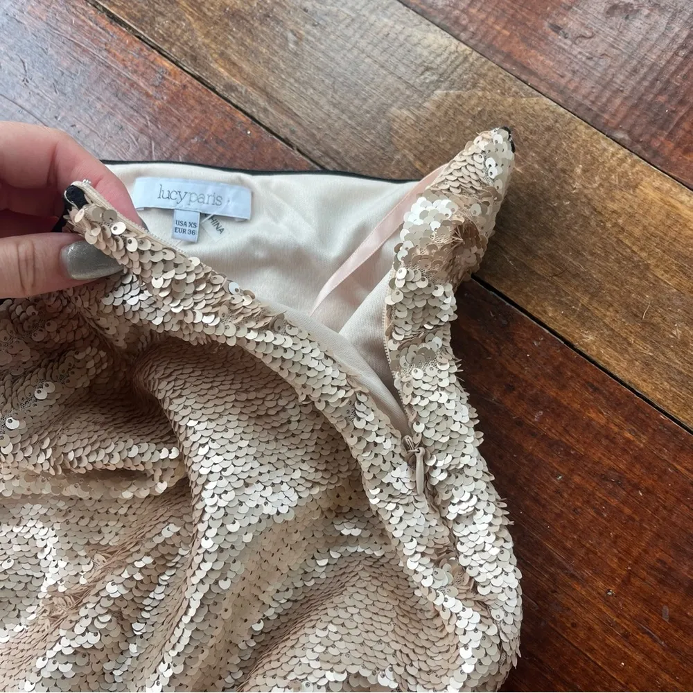 Lucy Paris champagne /copper Sequin maxi Skirt - Image 5