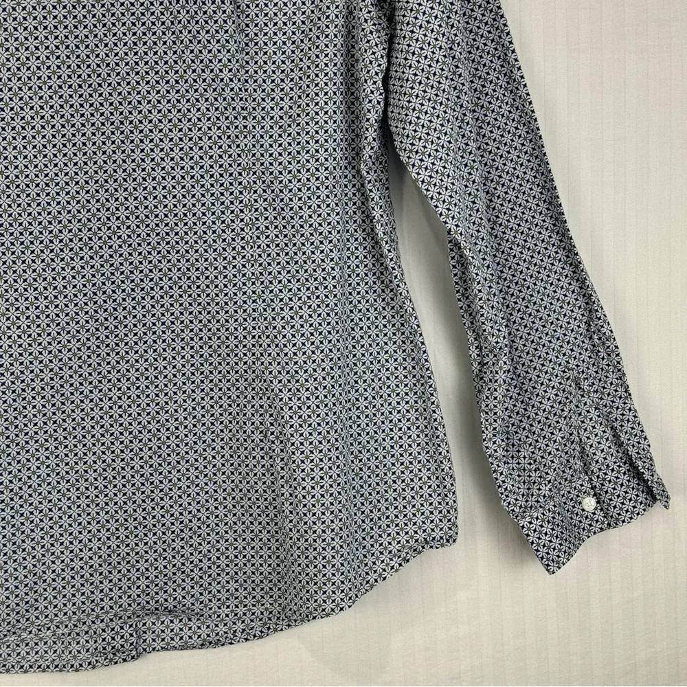 Liz Claiborne Classic Button Down Shirt Women Size Large Blue Diamond Green Dots - Image 8