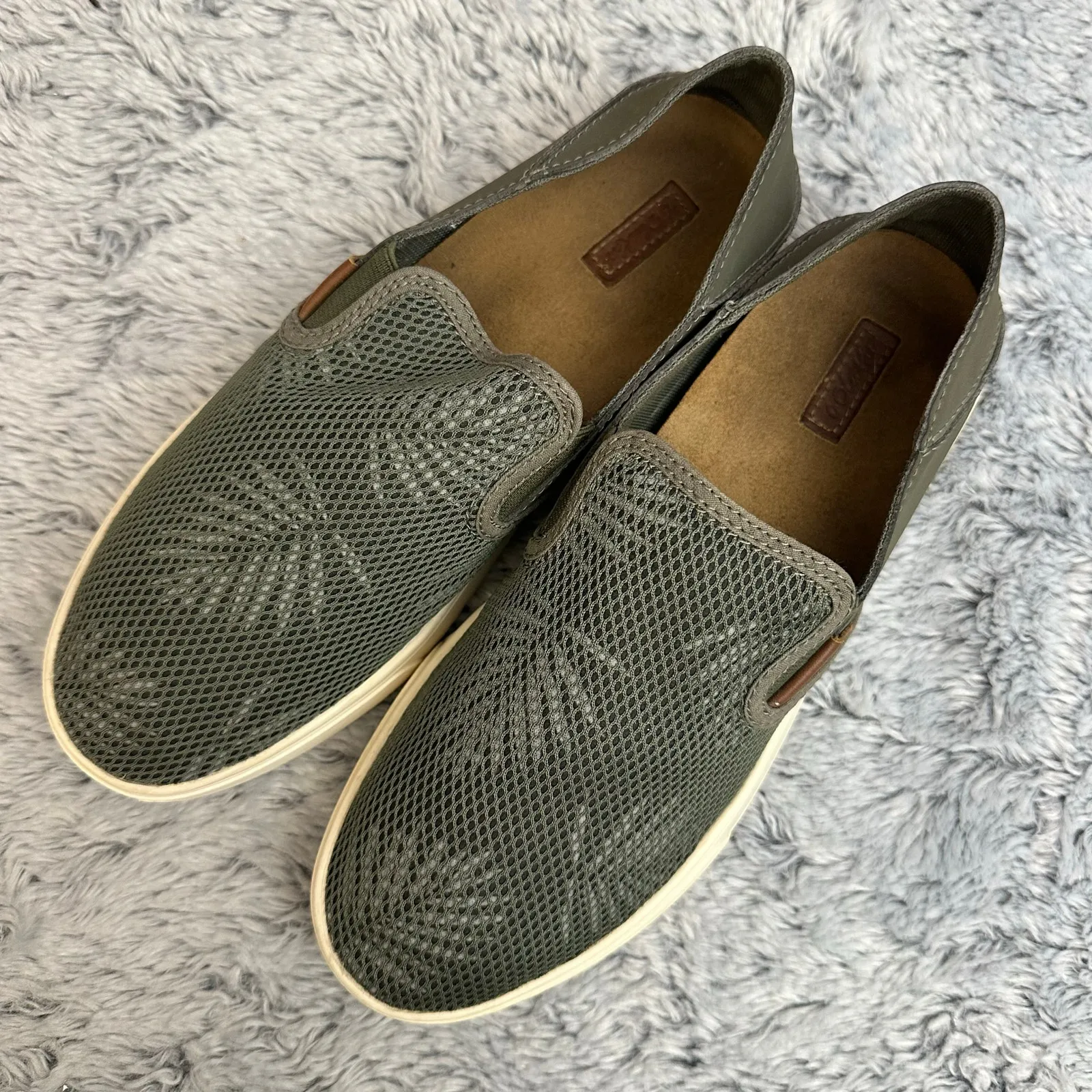 OluKai Pehuea Sage Green Palm Leaves Mesh Slip On Loafers Size 7.5 Casual Shoes - Image 4